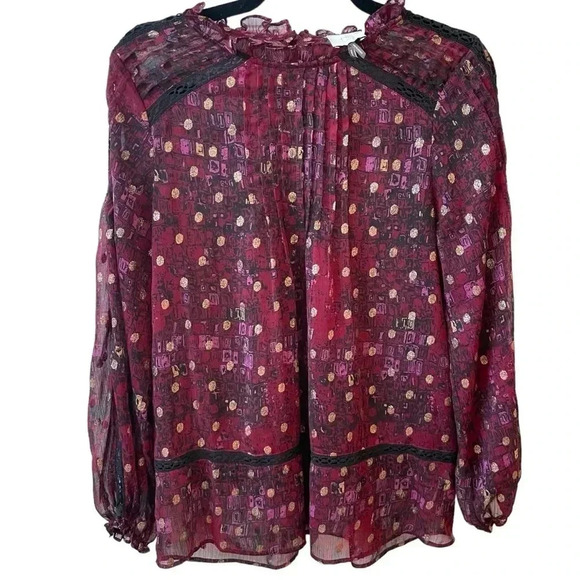 HD in Paris Anthropologie Sheer Long Sleeve Blouse Metallic Lace - Picture 2 of 8